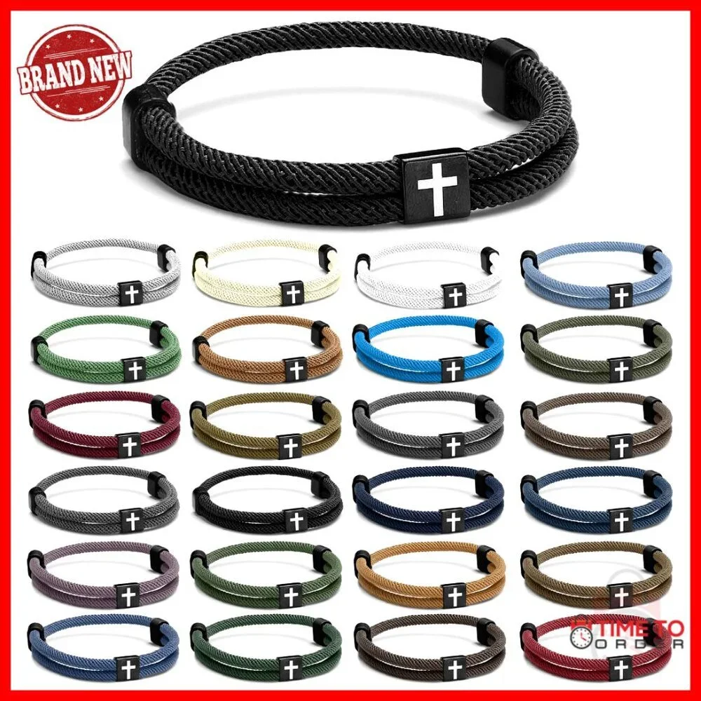 Adjustable Braided Cross Bracelet Set 24 Pcs Christian Rope Jewelry